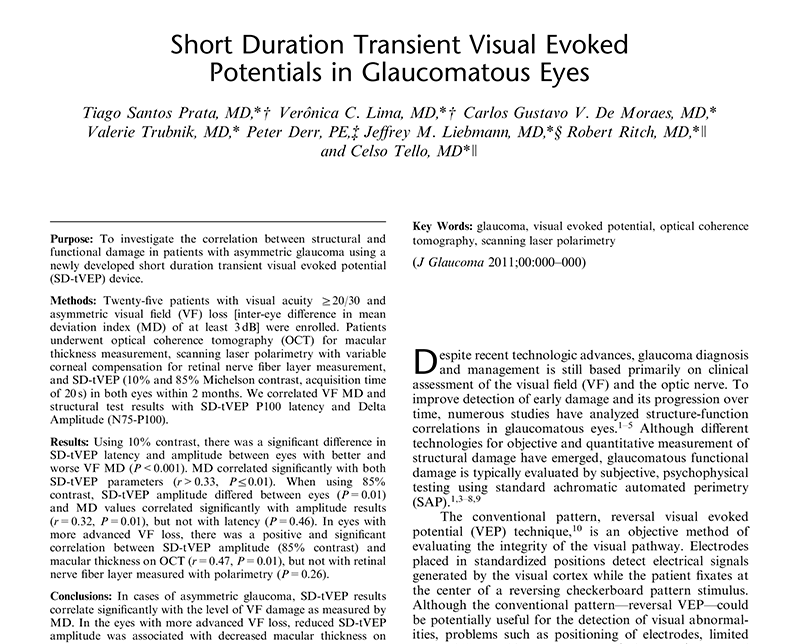 Short Duration Transient Visual Evoked Potential in Glaucomatous Eyes